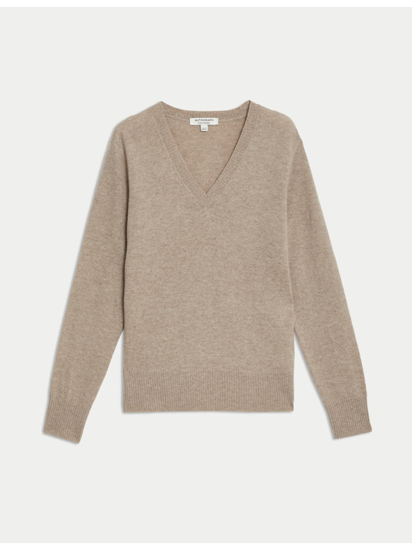 Marks & Spencer Ohlapni pulover iz 100% kašmirja z V-izrezom Marks & Spencer rjava