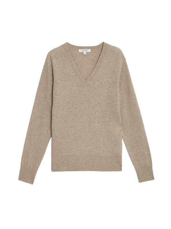 Marks & Spencer Ohlapni pulover iz 100% kašmirja z V-izrezom Marks & Spencer rjava