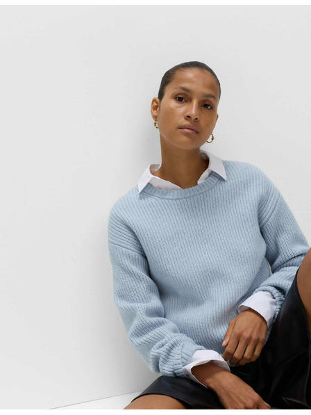 Marks & Spencer Prugasti pulover iz mehke preje z okroglim izrezom Marks & Spencer modra