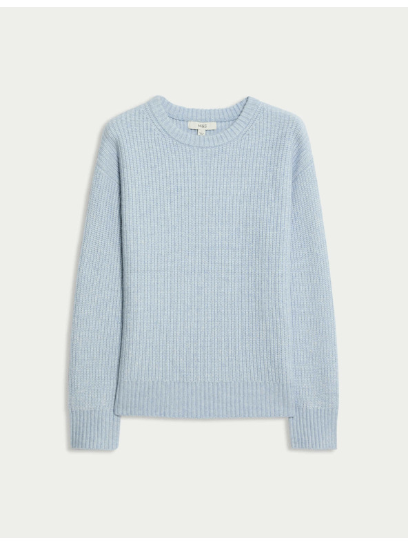 Marks & Spencer Prugasti pulover iz mehke preje z okroglim izrezom Marks & Spencer modra