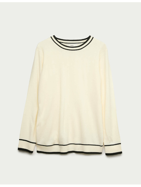 Marks & Spencer Izjemno mehak pulover z izrezom okoli vratu in kontrastnimi robovi Marks & Spencer smetanova