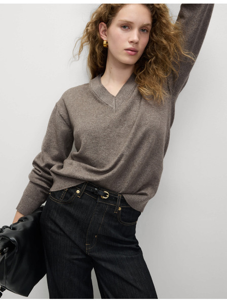 Marks & Spencer Pulover z V-izrezom iz krznenega prediva Marks & Spencer rjava