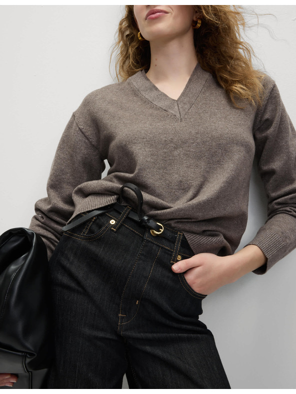 Marks & Spencer Pulover z V-izrezom iz krznenega prediva Marks & Spencer rjava