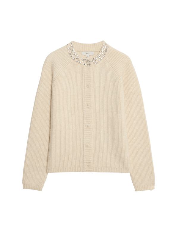 Marks & Spencer Teksturiran okrašen kardigan z gumbi spredaj Marks & Spencer smetanova