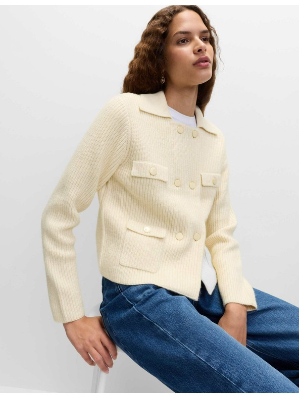 Marks & Spencer Pletena jakna z mehkimi vlakni in okrasnimi žepi Marks & Spencer smetanova