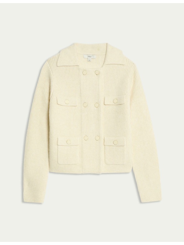 Marks & Spencer Pletena jakna z mehkimi vlakni in okrasnimi žepi Marks & Spencer smetanova