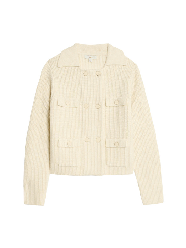 Marks & Spencer Pletena jakna z mehkimi vlakni in okrasnimi žepi Marks & Spencer smetanova