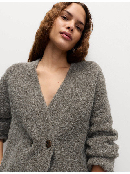 Marks & Spencer Kardigan iz bukle, z gumbi spredaj in V-izrezom, z vsebnostjo volne Marks & Spencer rjava
