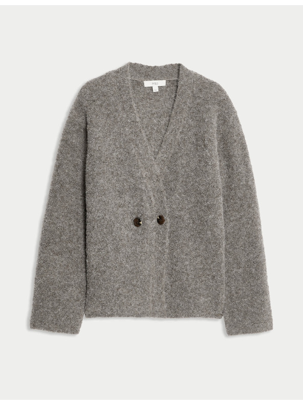 Marks & Spencer Kardigan iz bukle, z gumbi spredaj in V-izrezom, z vsebnostjo volne Marks & Spencer rjava