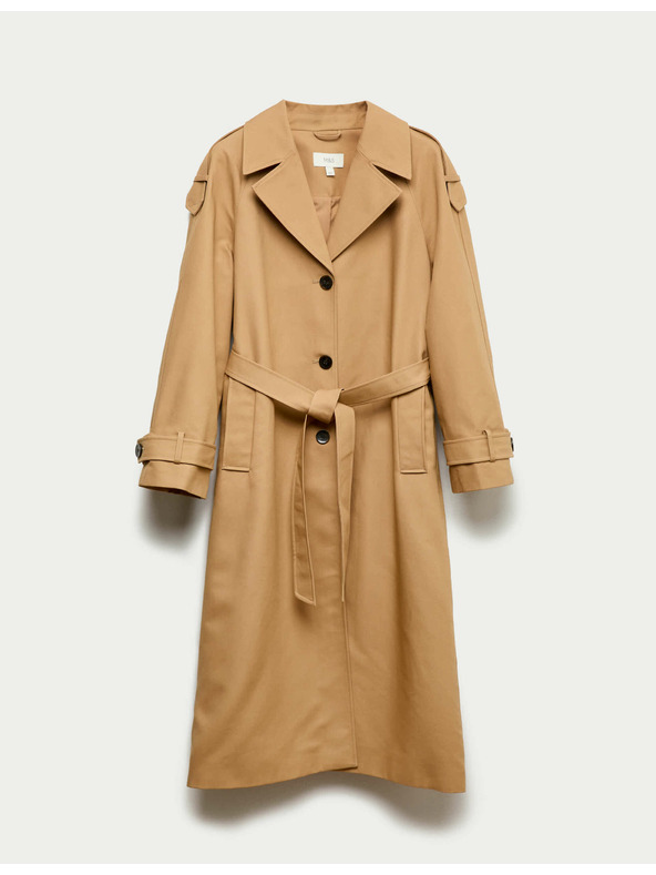 Marks & Spencer Dolg trenč plašč z pasom, z visokim deležem bombaža Marks & Spencer rjava