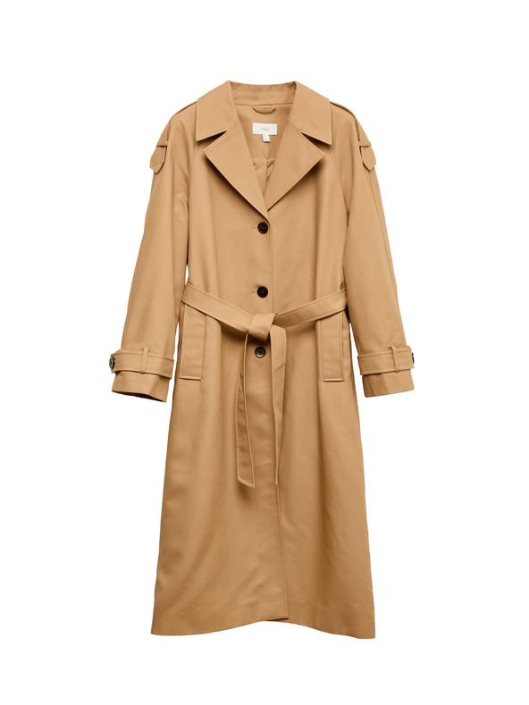 Marks & Spencer Dolg trenč plašč z pasom, z visokim deležem bombaža Marks & Spencer rjava