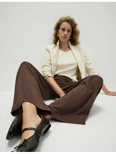 Marks & Spencer Krepe hlače z širokim hlačnicam in elastičnim pasom Marks & Spencer rjava