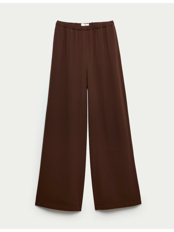 Marks & Spencer Krepe hlače z širokim hlačnicam in elastičnim pasom Marks & Spencer rjava
