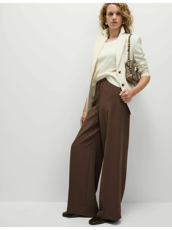 Marks & Spencer Krepe hlače z širokim hlačnicam in elastičnim pasom Marks & Spencer rjava