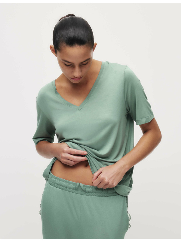 Marks & Spencer Pyžamový top s čipkovaným detailom Marks & Spencer zelená