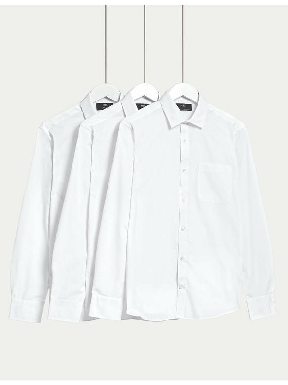 Marks & Spencer Srajca Marks & Spencer z dolgimi rokavi ozkega kroja, 3 kosi v pakiranju bela