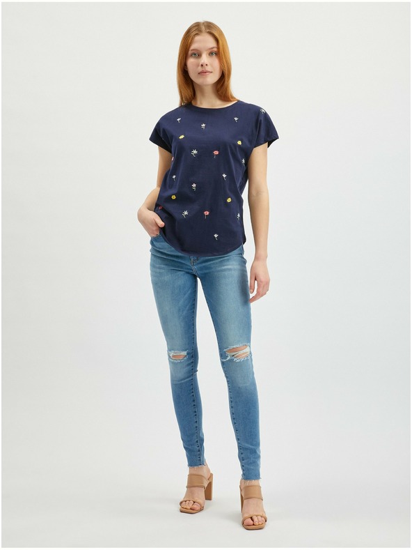 Orsay Temno modra ženska cvetlična majica ORSAY