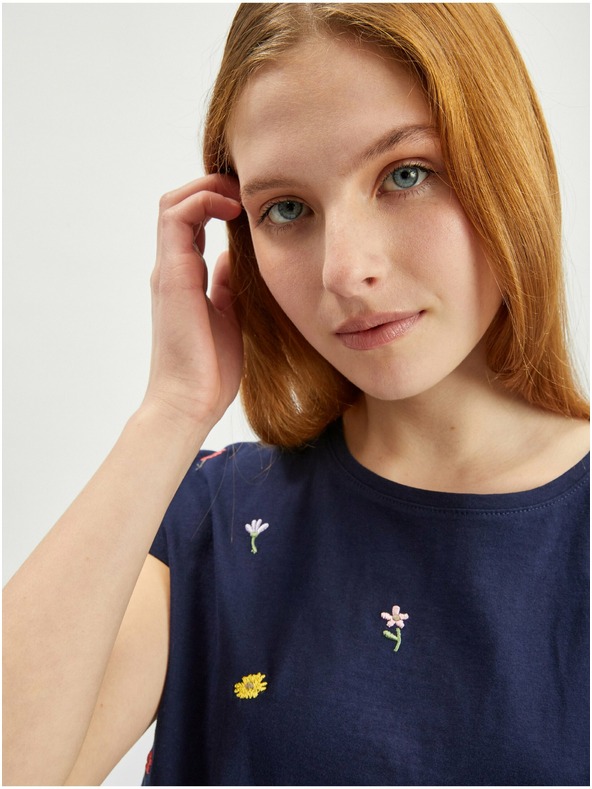 Orsay Temno modra ženska cvetlična majica ORSAY