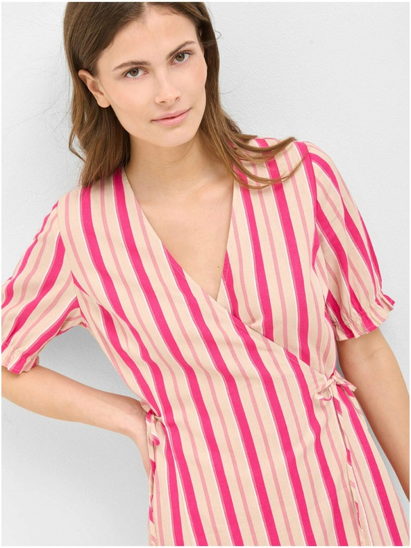 Orsay Rožnata črtasta ovita lanena obleka ORSAY