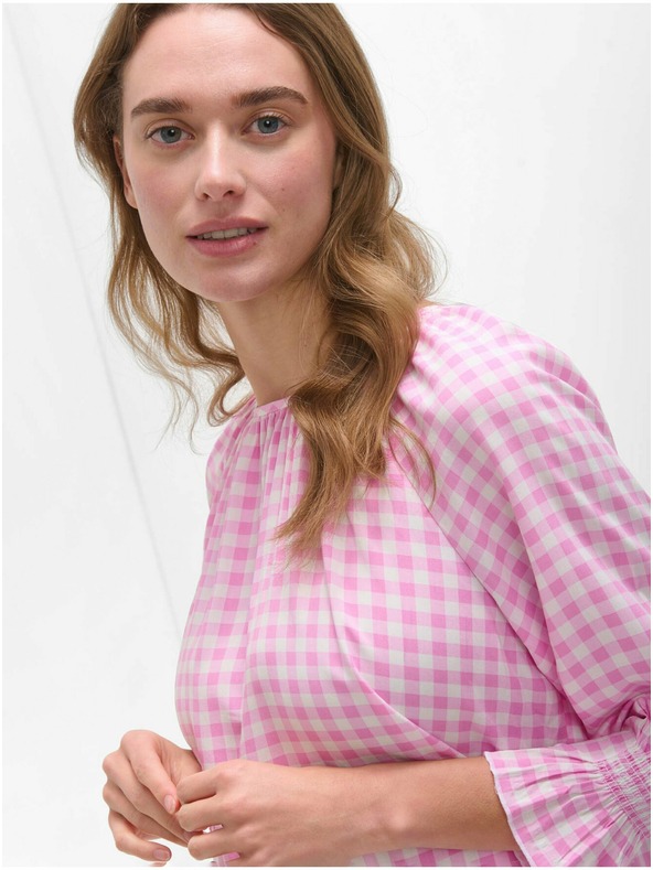 Orsay Rožnata karirasta bluza z dolgimi rokavi ORSAY