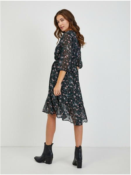 Orsay Črna ženska cvetlična obleka z zavezovanjem ORSAY