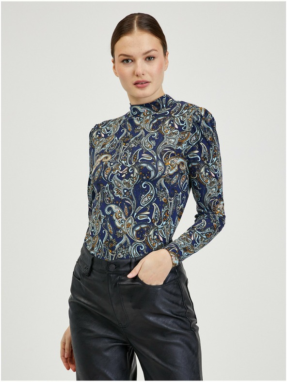 Orsay Temno modra ženska vzorčasta majica z dolgimi rokavi ORSAY Paisy