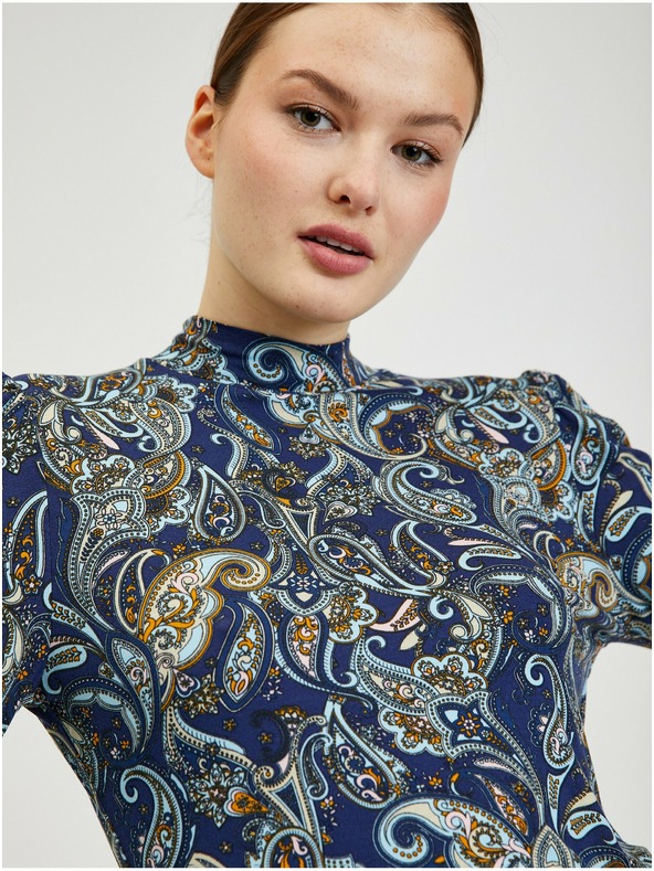Orsay Temno modra ženska vzorčasta majica z dolgimi rokavi ORSAY Paisy