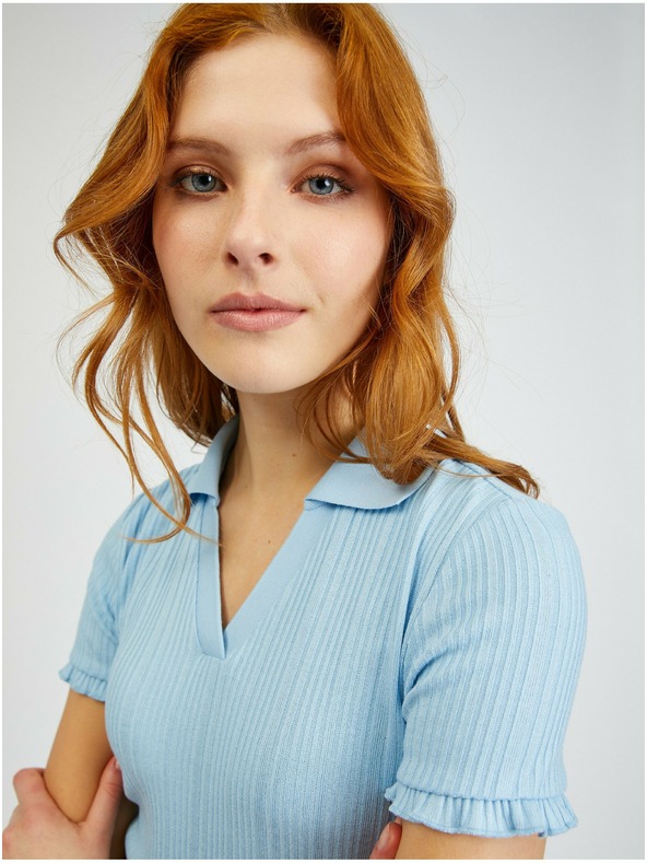 Orsay Svetlo modra ženska rebrasta polo majica ORSAY