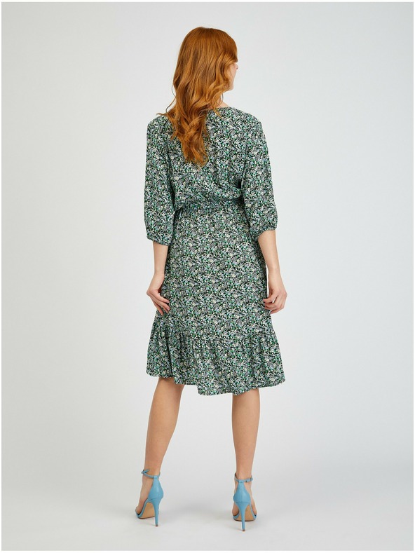 Orsay Zelena ženska vzorčasta obleka z zavezovanjem ORSAY