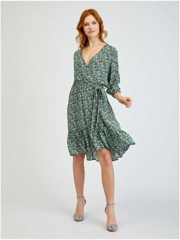 Orsay Zelena ženska vzorčasta obleka z zavezovanjem ORSAY