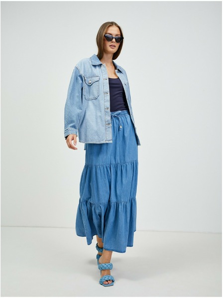 Orsay Modro denim maksi krilo z volančki ORSAY