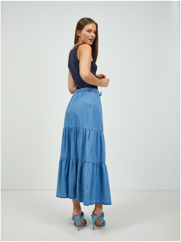 Orsay Modro denim maksi krilo z volančki ORSAY