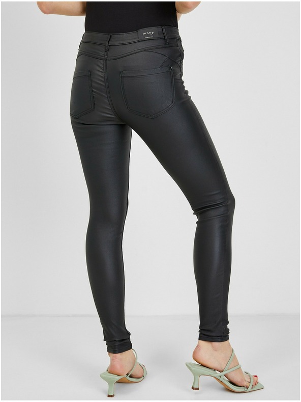 Orsay Črne ženske hlače iz umetnega usnja ORSAY