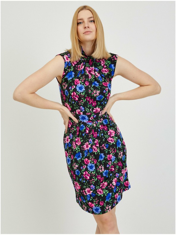 Orsay Črna ženska cvetlična oprijeta obleka ORSAY