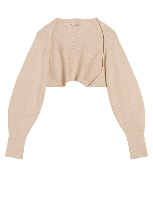 Orsay Bež rebrasti kratek kardigan z balončastimi rokavi ORSAY