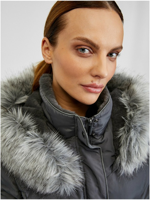 Orsay Temno siva ženska prešita bunda s pasom ORSAY