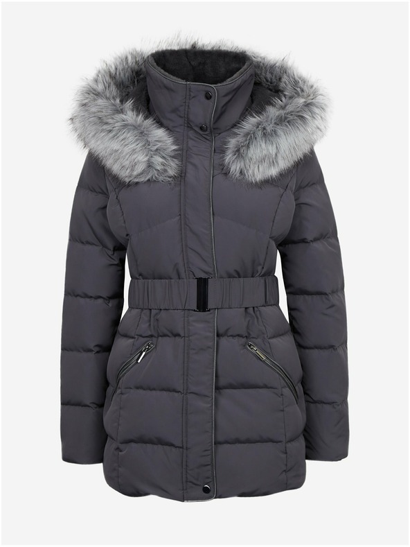 Orsay Temno siva ženska prešita bunda s pasom ORSAY