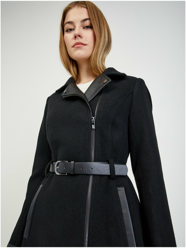 Orsay Črn ženski zimski plašč z dodatkom volne ORSAY