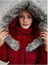 Orsay Vinsko rdeč ženski puhast zimski plašč s kapuco in umetnim krznom ORS