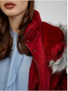 Orsay Vinsko rdeč ženski puhast zimski plašč s kapuco in umetnim krznom ORS