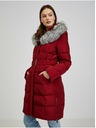 Orsay Vinsko rdeč ženski puhast zimski plašč s kapuco in umetnim krznom ORS