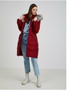 Orsay Vinsko rdeč ženski puhast zimski plašč s kapuco in umetnim krznom ORS