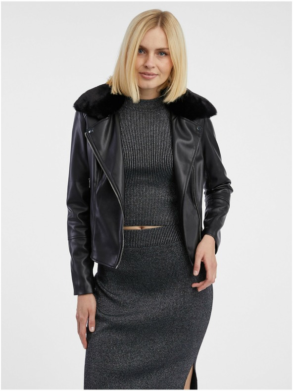 Orsay Črna ženska jakna iz umetnega krzna ORSAY