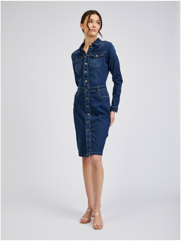 Orsay Temno modra ženska denim obleka ORSAY