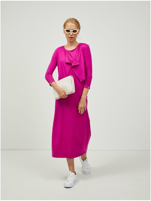 Orsay Temno rožnat kratek kardigan s tričetrtinskimi rokavi ORSAY