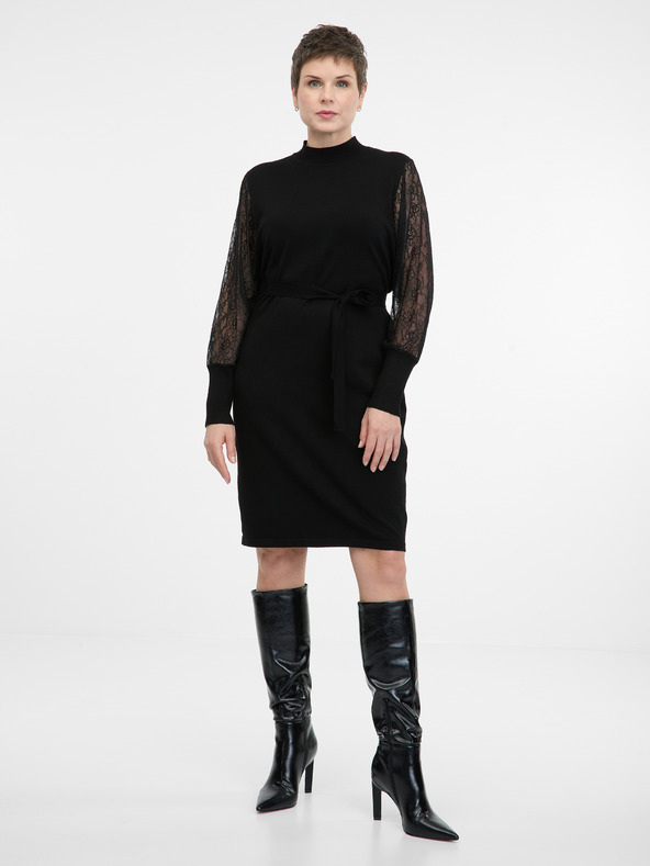 Orsay Črna ženska obleka do kolen ORSAY