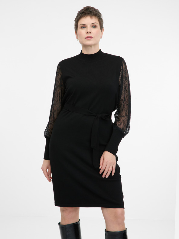 Orsay Črna ženska obleka do kolen ORSAY