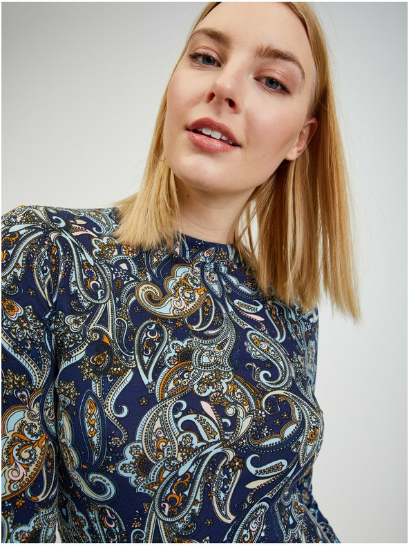 Orsay Temno modra ženska vzorčasta obleka ORSAY