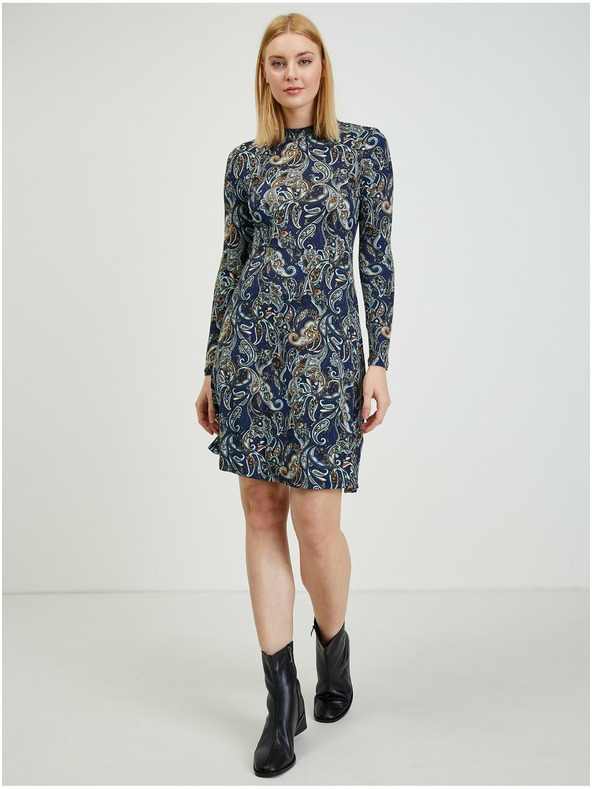 Orsay Temno modra ženska vzorčasta obleka ORSAY