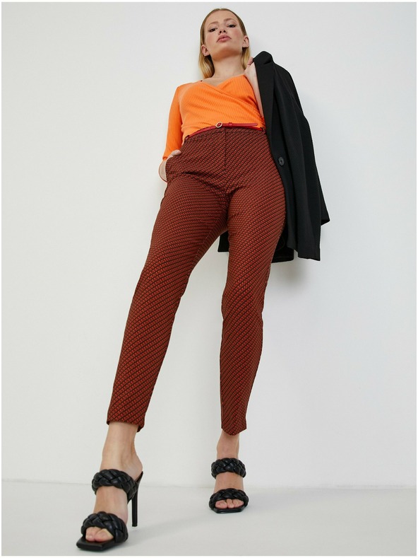 Orsay Črno-rdeče ženske vzorčaste hlače ORSAY